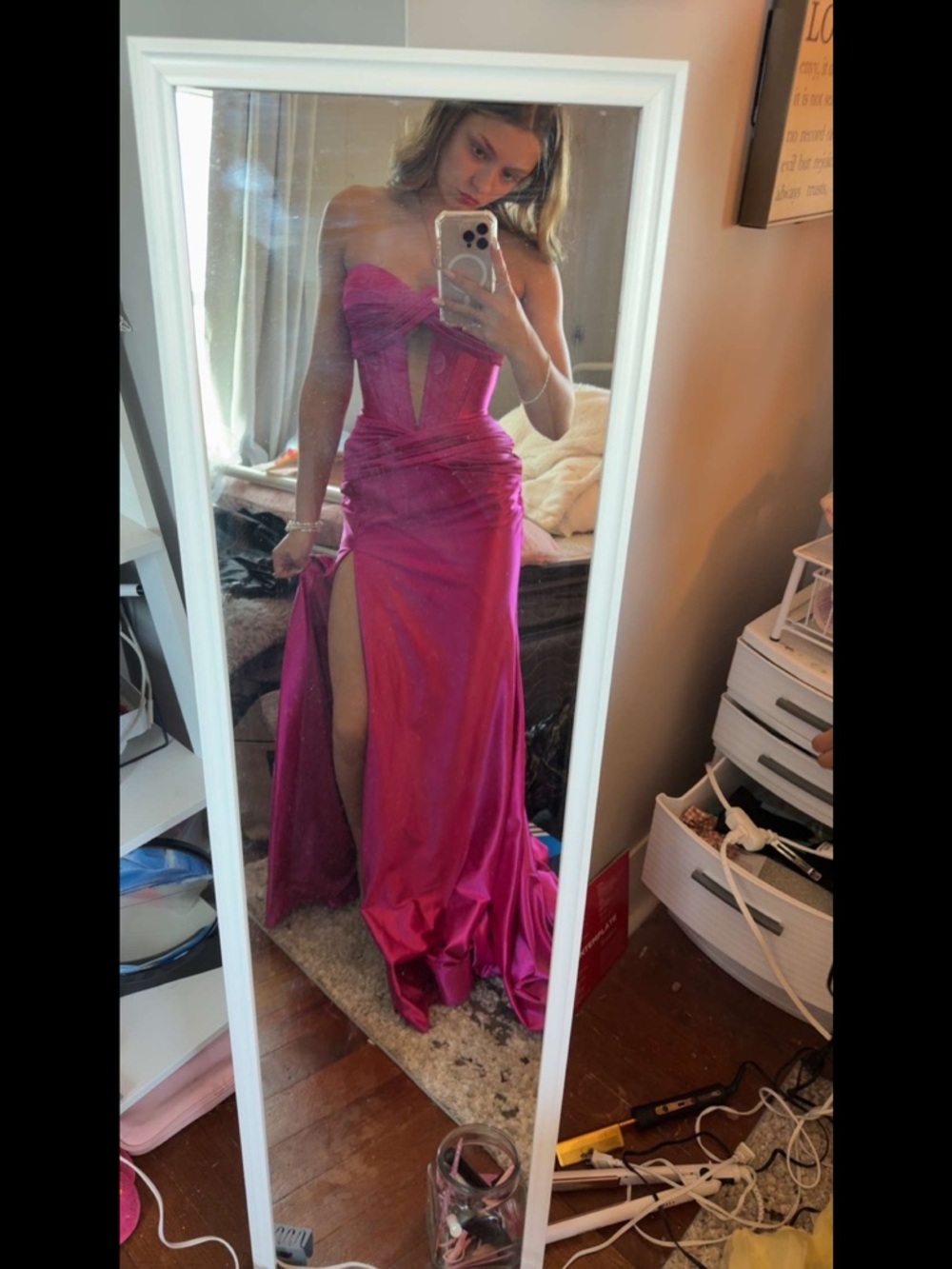 Sherri Hill Hot Pink Strapless Satin Prom Gown